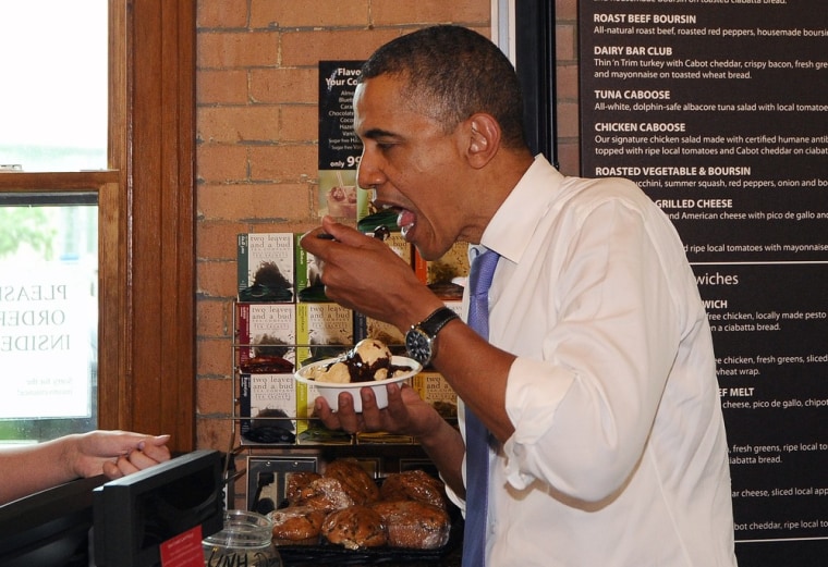 President Barack Obama eats ice cream at a local restaurant in Durham, N.H., on June 25, 2012.