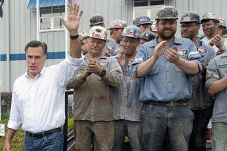 Romney in Ohio, in front of some of the coal miners he lied to about welfare.