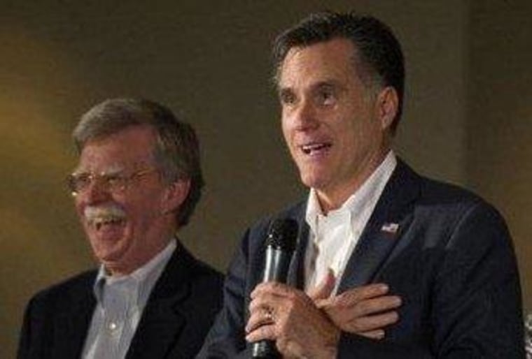 Romney with one of his top foreign policy advisers, John Bolton.