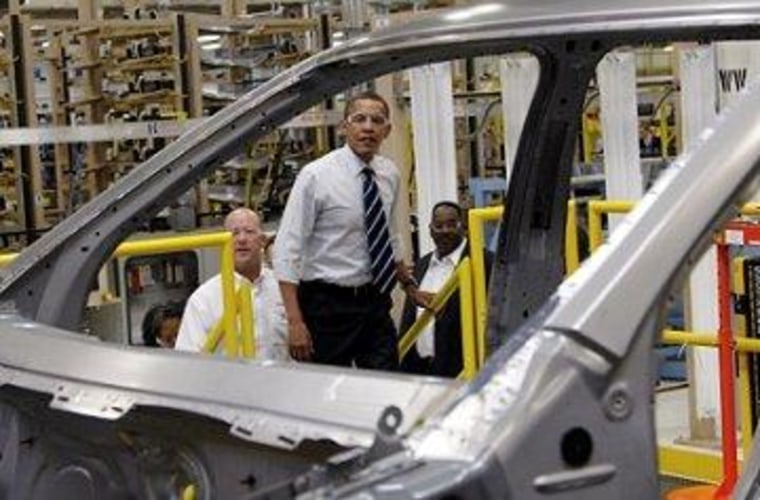Obama visits a Chrysler plant in Detroit.