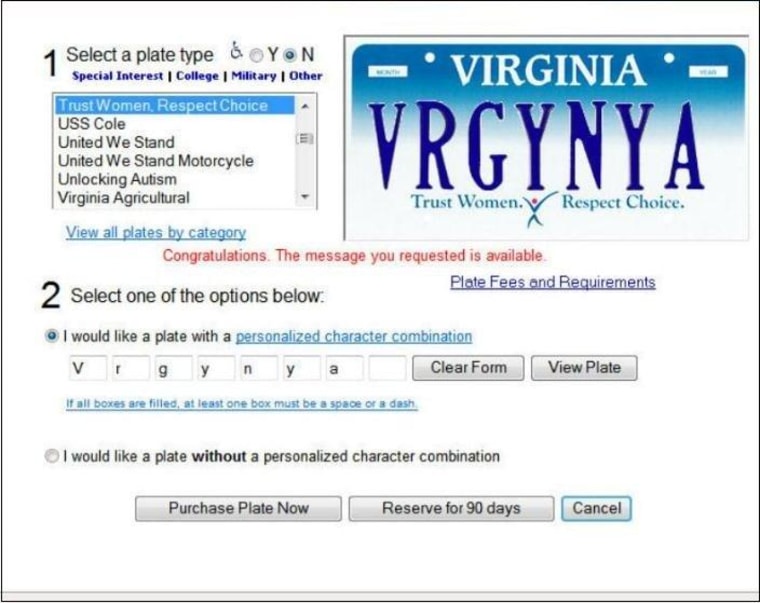 Virginia license plate made of win