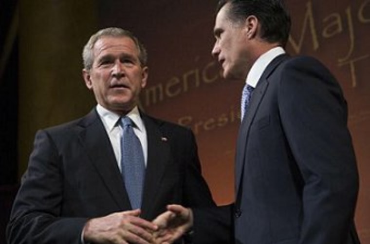 Romney credits Bush with preventing economic collapse