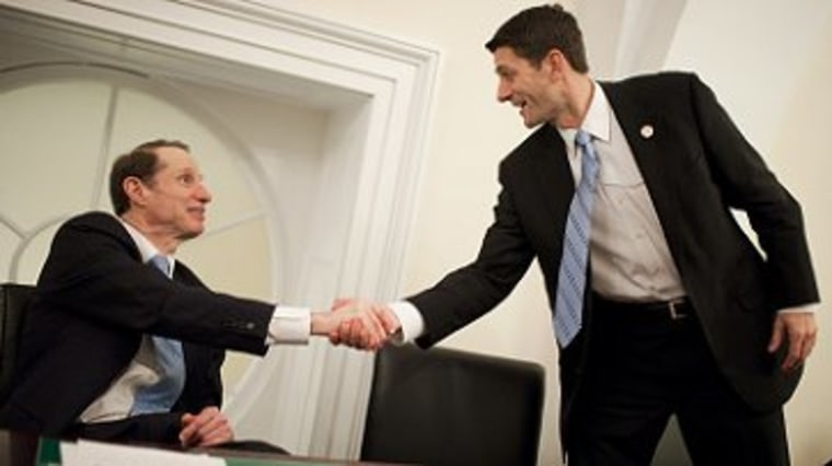 Sen. Ron Wyden (D-Ore.) left; House Budget Committee Chairman Paul Ryan (R-Wis.) right