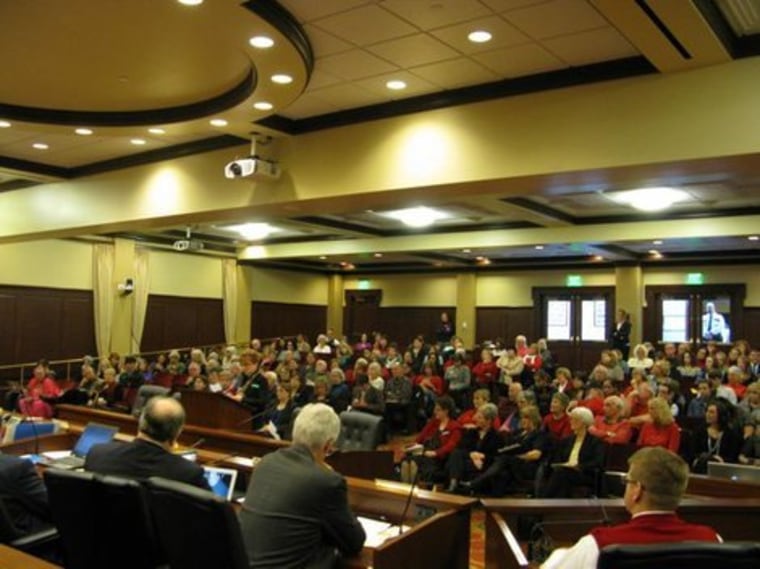 The crowded senate hearing room as the Senate State Affairs Committee debated Idaho's mandatory ultrasound bill last week.