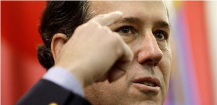 Santorum points to his elusive thinking cap.