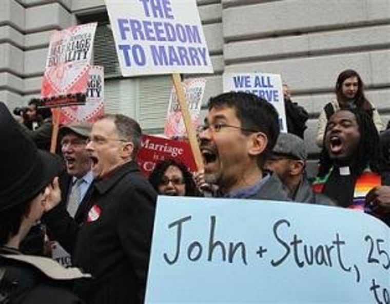 Prop 8 opponents cheer the ruling outside the 9th Circuit.