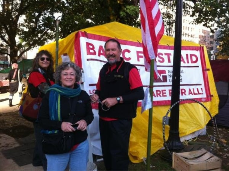 The National Nurses United setting up a first aid station in Washington today.