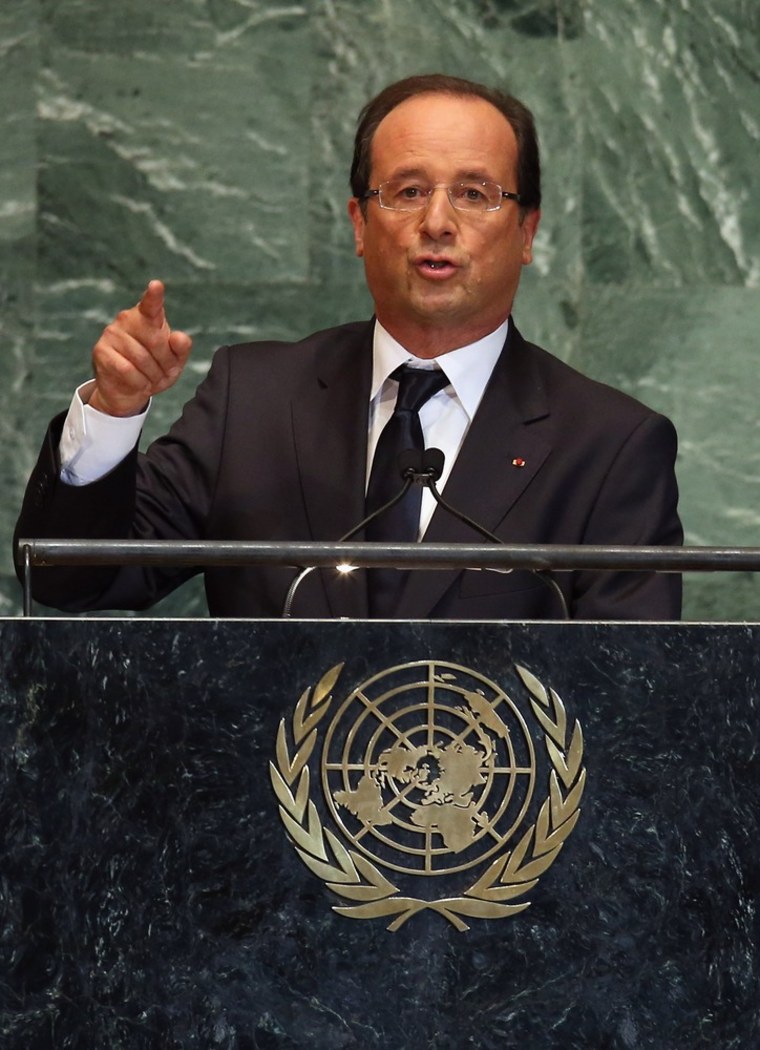 French President François Hollande addresses the 67th UN General Assembly on September 25, 2012 in New York City.