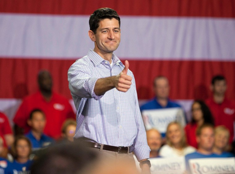 Paul Ryan gives a thumbs-up to supporters during a campaign stop Sunday.