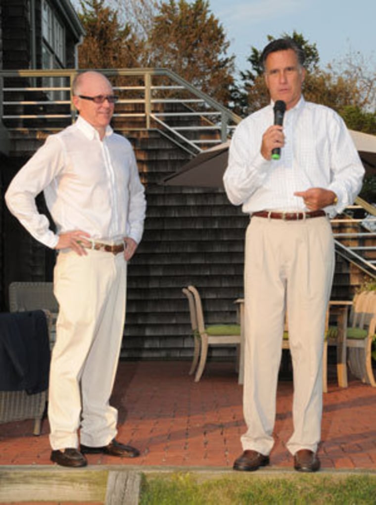 Mitt Romney with his friend and benefactor, New York Jets owner Woody Johnson, last September in East Hampton, NY.