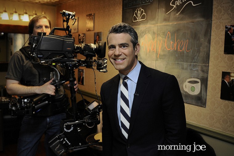 March 1, 2011: Bravo TV's Andy Cohen hangs out in the Morning Joe green room.