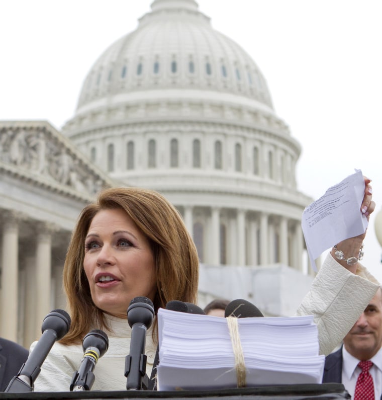 Rep. Michele Bachmann, R-Minn. speaks during a news conference on Capitol Hill in Washington, Wednesday, March 21, 2012, on the second anniversary of passage of President Obama's health care overhaul.