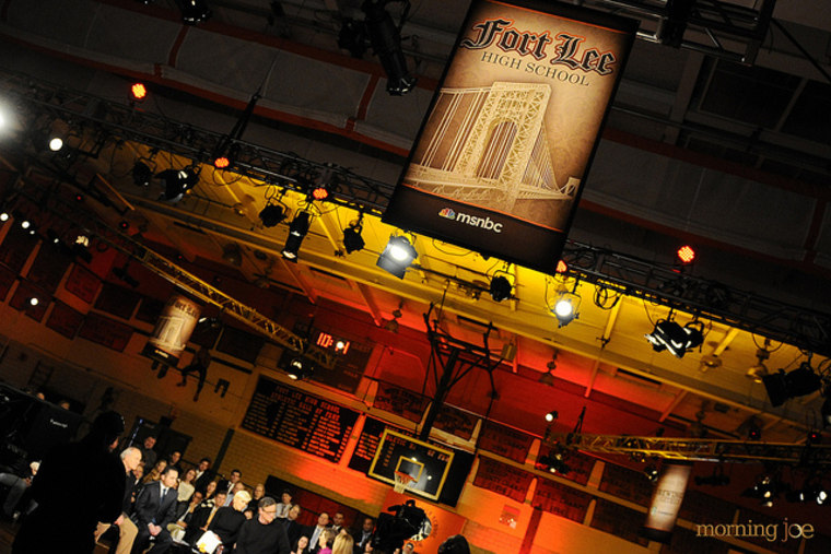 Fort Lee High School gymnasium designed for the Morning Joe education town hall at Fort Lee High School in Fort Lee, New Jersey.