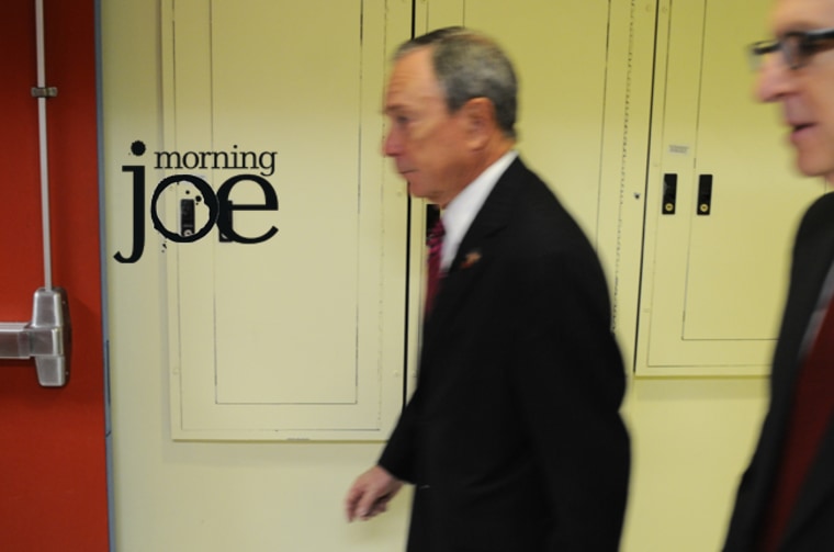 Mayor Michael Bloomberg and Cornell University President David Skorton on their way into the msnbc studio