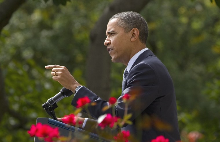 President Barack Obama gestures while speaking in the Rose Garden of the White House in Washington, Monday, Sept. 19, 2011.