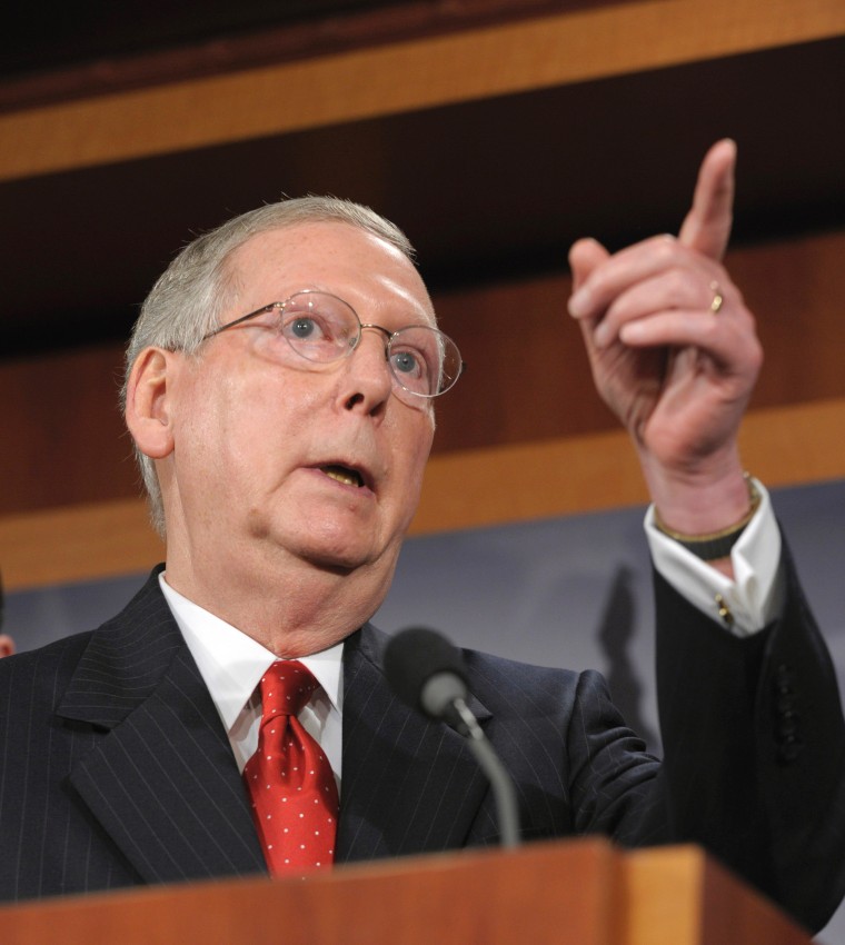 Senate Minority Leader Mitch McConnell of Ky. gestures during a news conference on Capitol Hill in Washington, Tuesday, July 12, 2011