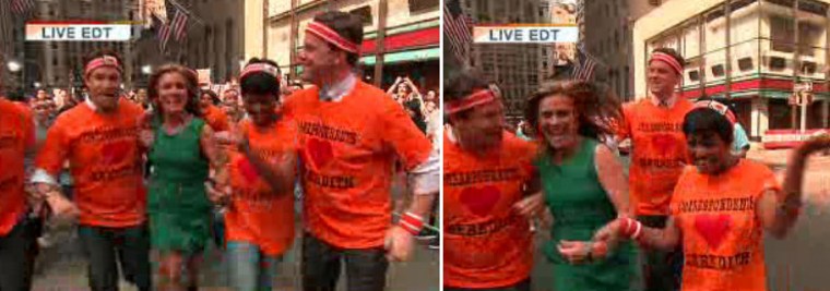 Willie dances/jogs along with Meredith Vieira, Tamron Hall and Jeff Rossen on her last day on the TODAY show.
