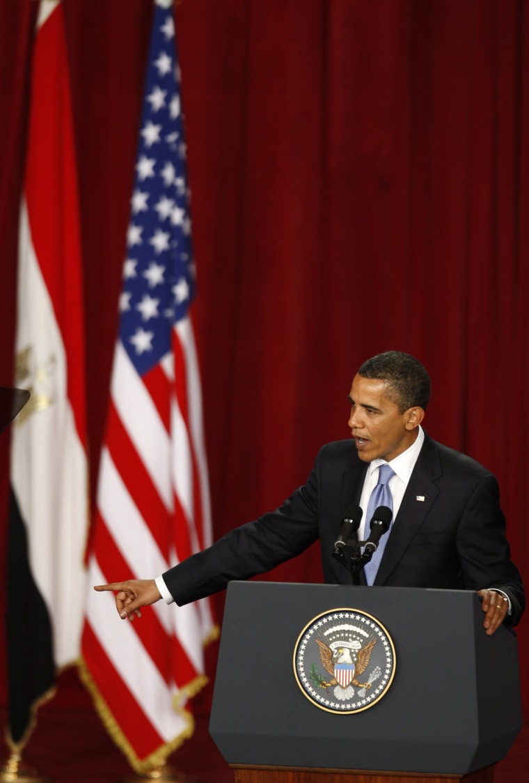 U.S. President Barack Obama speaking at Cairo University in Cairo, Egypt on June 4, 2009.