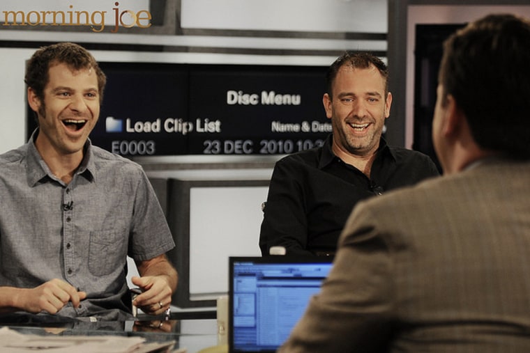 Matt Stone and Trey Parker on the set of Morning Joe