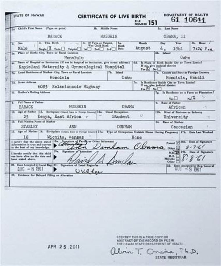 This handout image provided by the White House shows a copy of the long form of President Barack Obama's birth certificate from Hawaii.