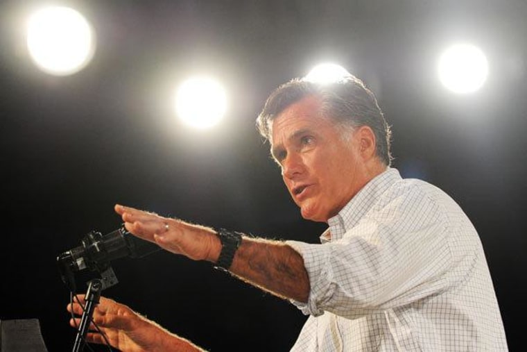 Mitt Romney under the lights at a recent campaign rally in Apopka, Florida.