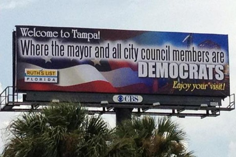 This welcome billboard went up on Tuesday in Tampa.