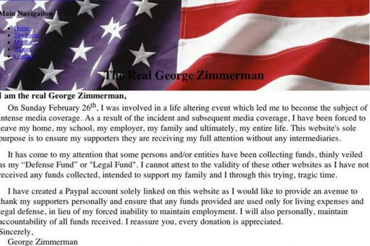Screengrab of George Zimmernan's website.