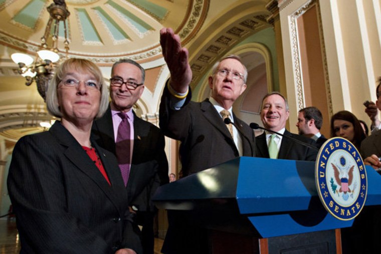 Senate Majority Leader Harry Reid leading a news conference on Capitol Hill in Washington on Thursday.