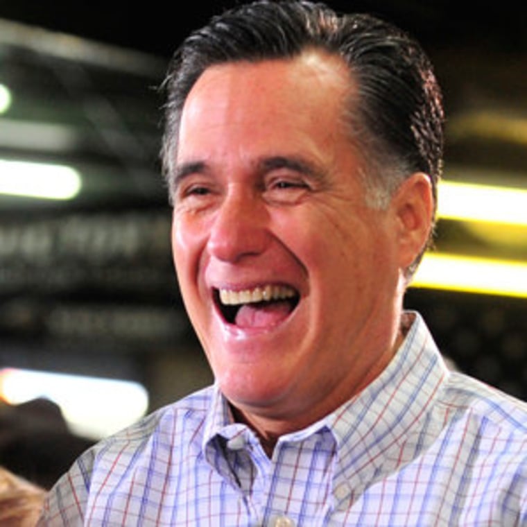 Willard M. Romney laughing with supporters in Greer, South Carolina on Thursday.