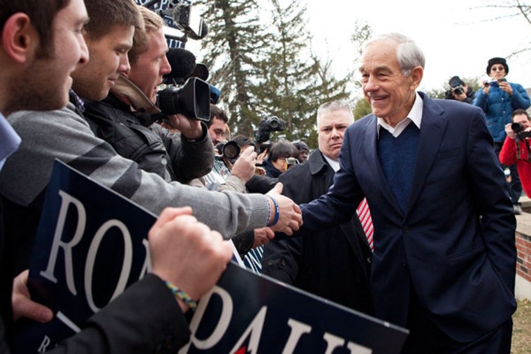 Ron Paul shaking hands with the crowd in Manchester.