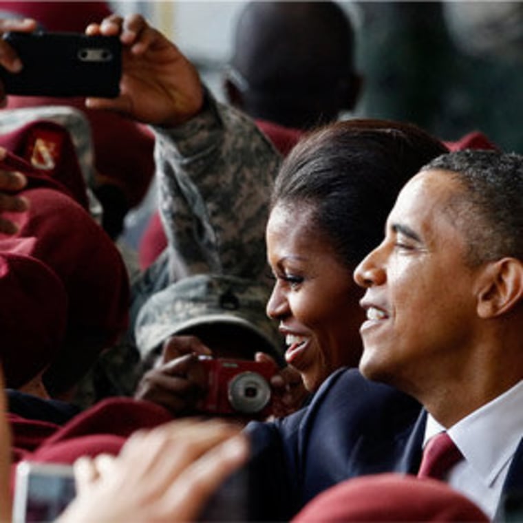 The Obamas greeting troops at Fort Bragg, North Carolina on Wednesday.