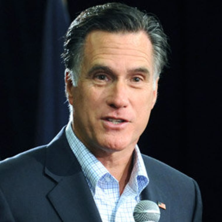 Willard M. Romney speaking at an event in Des Moines, Iowa on Wednesday.