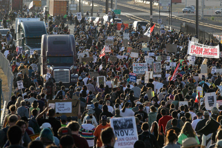 Thousands marched from downtown Oakland to the port on Wednesday.