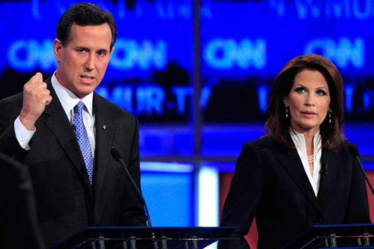 Former Sen. Rick Santorum and Rep. Michele Bachmann (file)