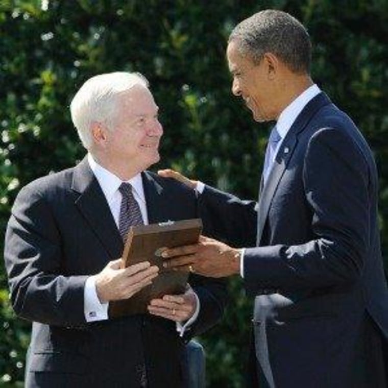 Pres. Obama surprises retiring Defense Secy. Gates with the Presidential Medal of Freedom.