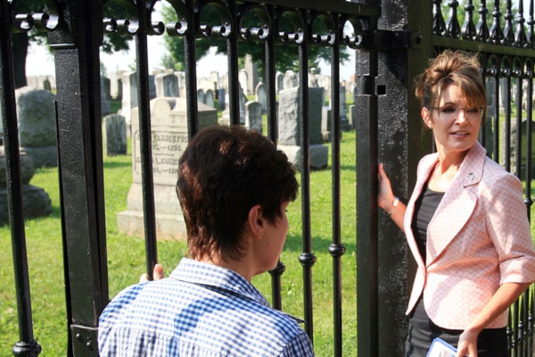 Sarah Palin during a recent tour of Gettysburg National Military Park in Gettysburg, Pa.