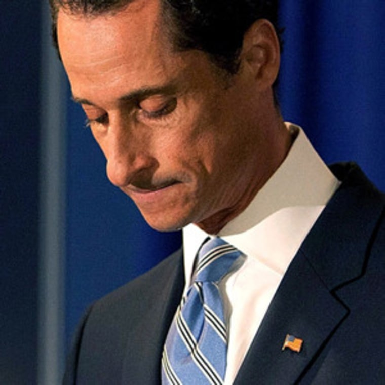 Rep. Anthony Weiner giving a press conference in New York on Monday.