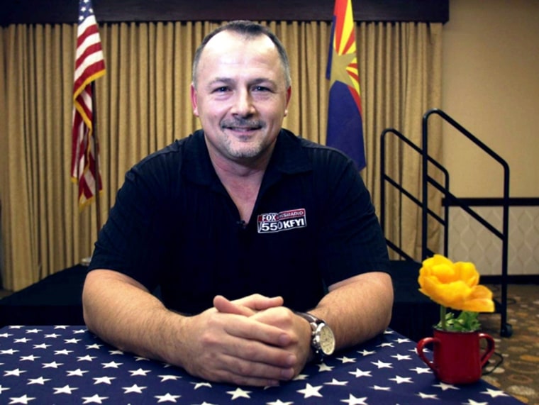 Mike Broomhead, of Glendale, Arizona, is interviewed at the Embassy Suites, Monday for Bring it to the Table during the Republican National Convention in Tampa, Florida, on August 27, 2012.
