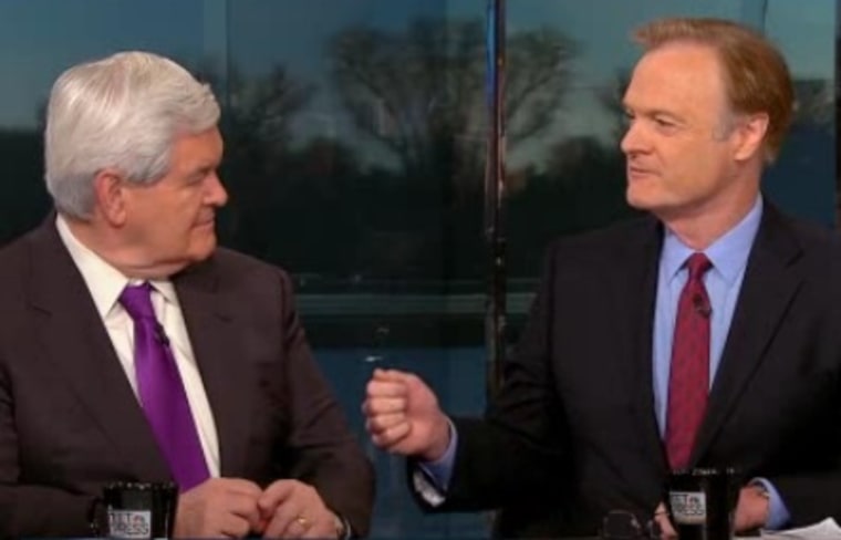 Newt Gingrich and Lawrence O'Donnell during an appearance of NBC's \"Meet The Press\" on Sunday (NBC)