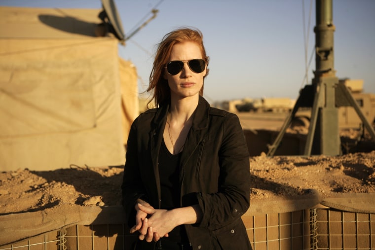 This undated publicity film image provided by Columbia Pictures shows Jessica Chastain in a scene from \"Zero Dark Thirty.\" (AP Photo/Sony - Columbia Pictures, Jonathan Olley)