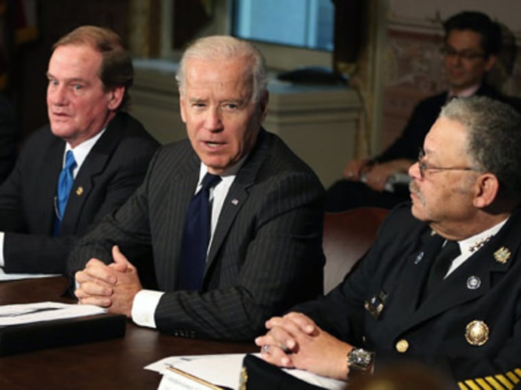 Vice President Joe Biden speaks during a meeting at the White House on Thursday. (Photo by Carolyn Kaster/AP Photo)