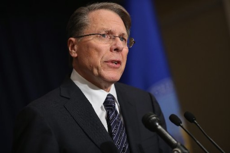 National Rifle Association Executive Vice President Wayne LaPierre calls on Congress to pass a law putting armed police officers in every school in America during a news conference at the Willard Hotel December 21, 2012 in Washington, DC. This is the...