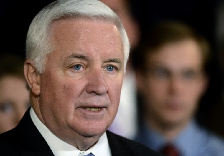 Pennsylvania Gov. Tom Corbett speaks at a news conference Wednesday, Jan. 2, 2013 in State College, Pa. (AP Photo/Ralph Wilson)