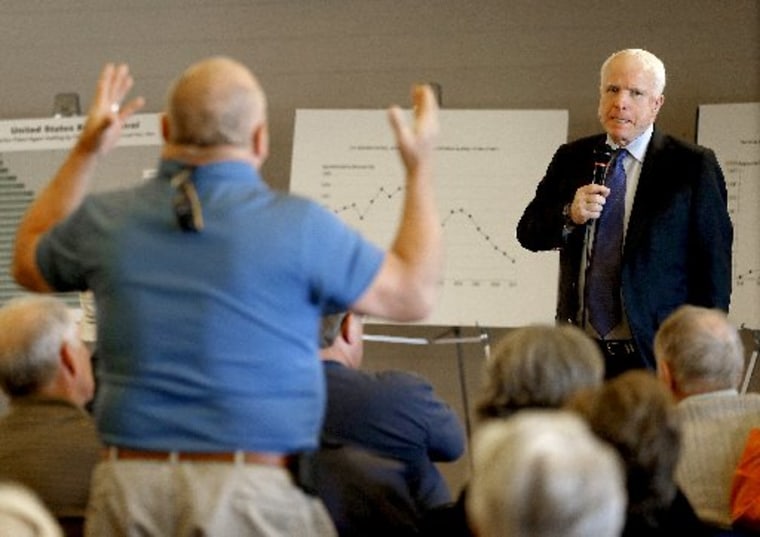U.S. Sen. John McCain, R-Ariz., listens to a question during a town hall, Tuesday, Feb. 19, 2013, in Sun Lakes, Ariz. (AP Photo/Matt York)