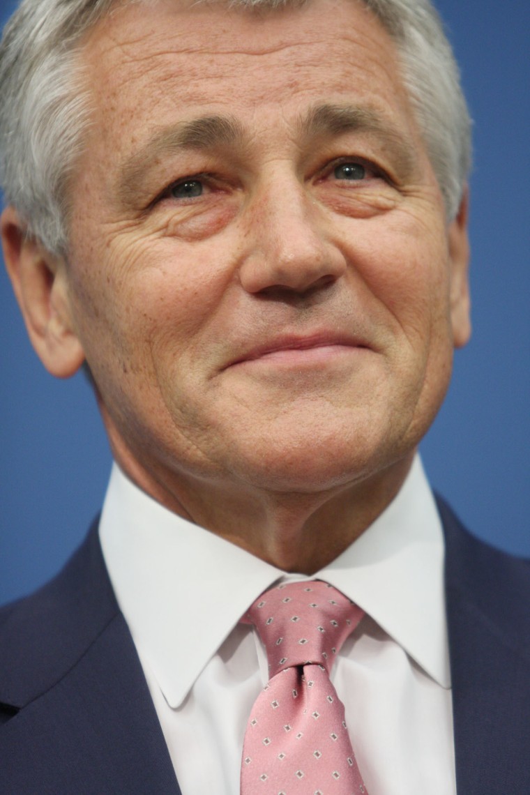 Sen. Chuck Hagel, R-Neb., waits to speak on foreign policy at the Brookings Institution in Washington on Thursday, June 26, 2008. (AP Photo/Lauren Victoria Burke)