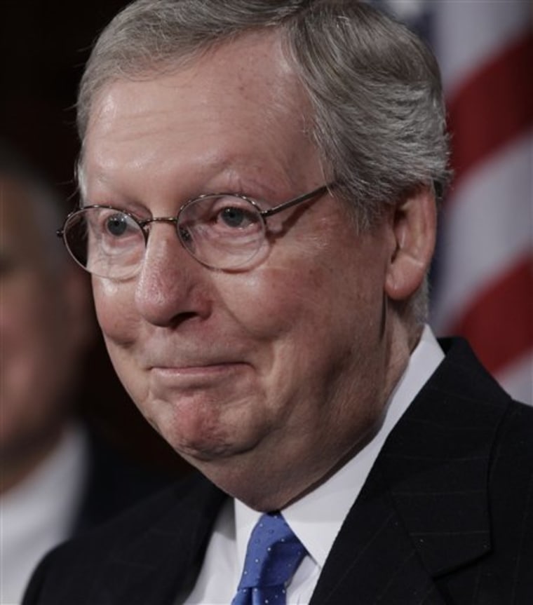 Senate Minority Leader Mitch McConnell is the latest to join GOP efforts to filibuster gun control legislation. (Jan. 6, 2011. (AP Photo/Charles Dharapak)