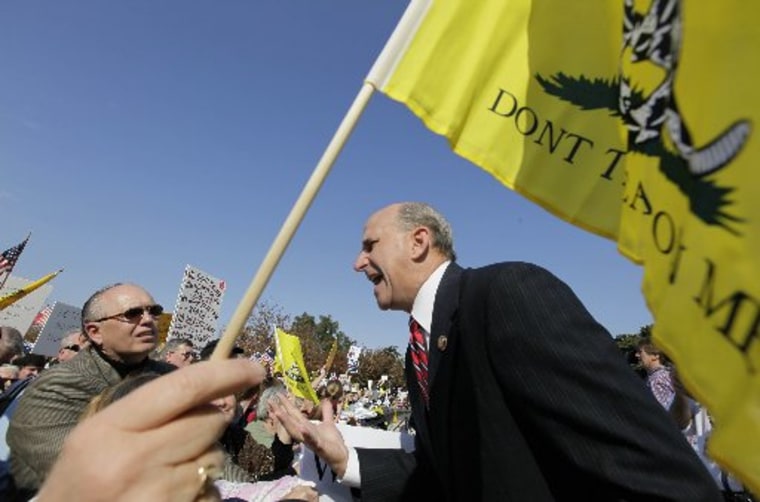 File photo: Rep. Louis Gohmert, R-Texas, talks with crowd on the West Front of the Capitol in Washington, Thursday, Nov. 5, 2009, during a Republican news conference on health care legislation. (AP Photo/Alex Brandon)