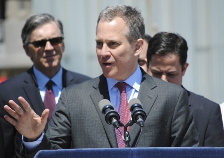 Attorney General Eric Schneiderman speaks to reporters in New York in this May 2, 2013 file photo. (New York State Attorney General's office/Handout via Reuters/Files)