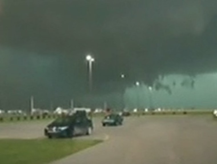 A twister gathers and heads towards Oklahoma City on Friday evening.