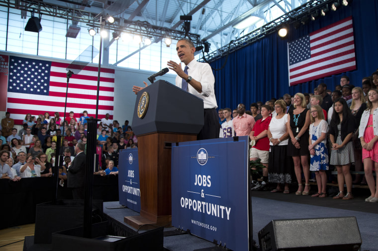 President Barack Obama gestures while speaking at Mooresville Middle School in Mooresville, N.C., Thursday, June 6, 2013. Obama traveled to Mooresville, N.C. to promote his &amp;quot;Middle Class Jobs and Opportunity Tour.&amp;quot;  (AP Photo/Evan Vucci)